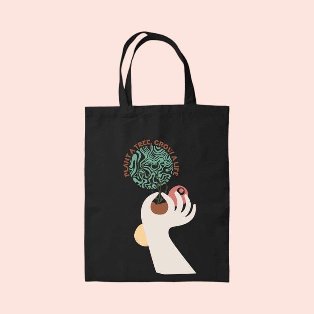 Offineeds Plant a Tree Canvas Tote Bag Black – Front View