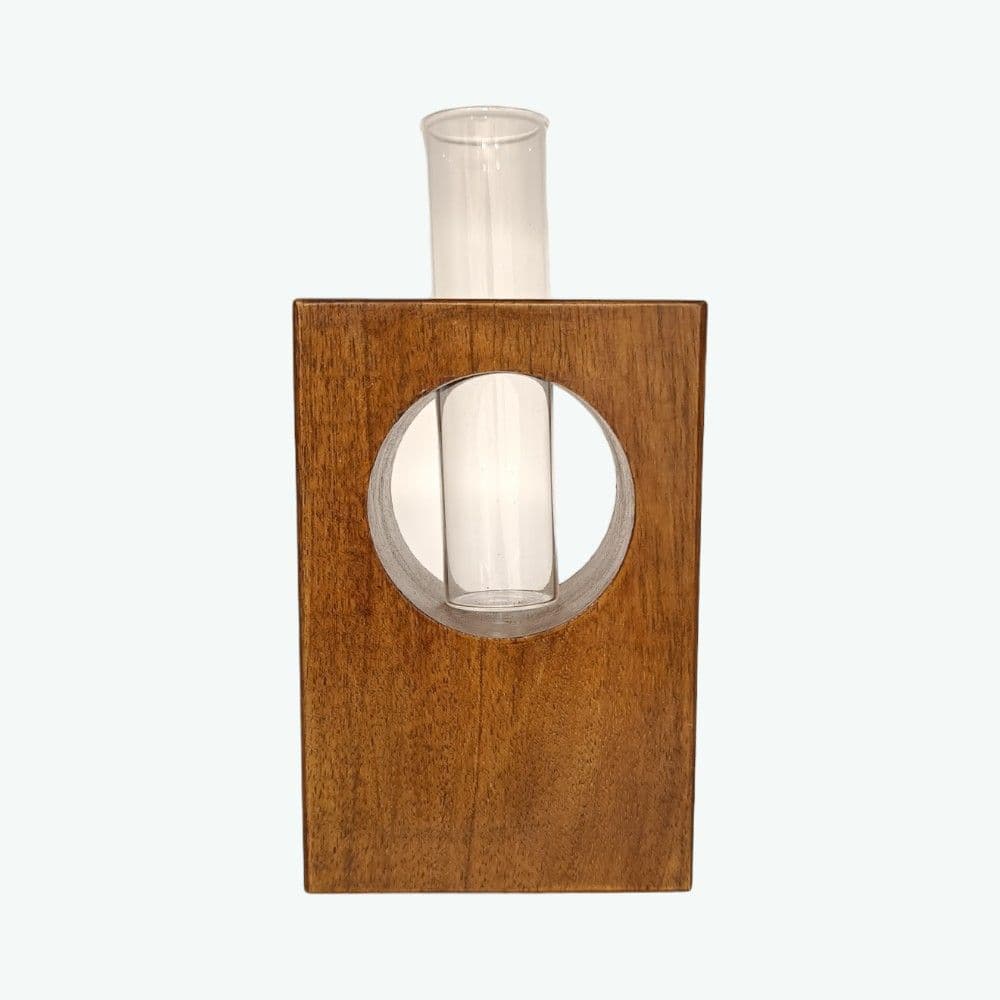 Desk Wooden Planter With Glass Tube -